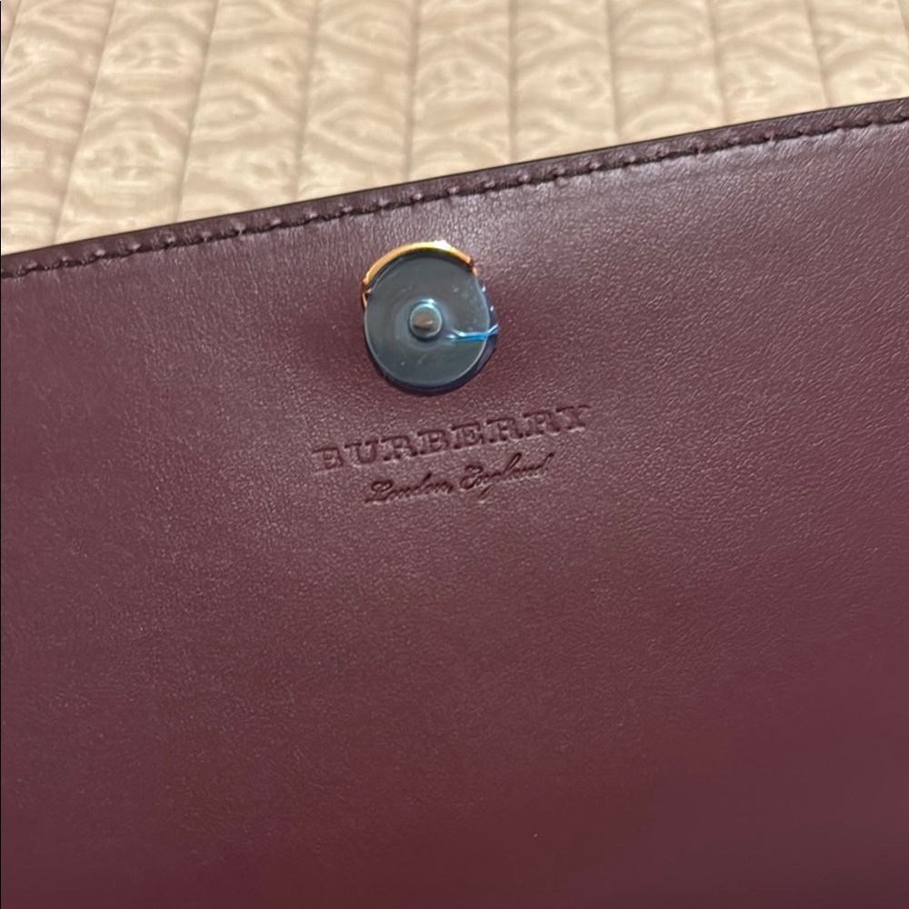 Burberry Burgundy Leather & Vintage Check Mini Crossbody - Picture 3 of 13